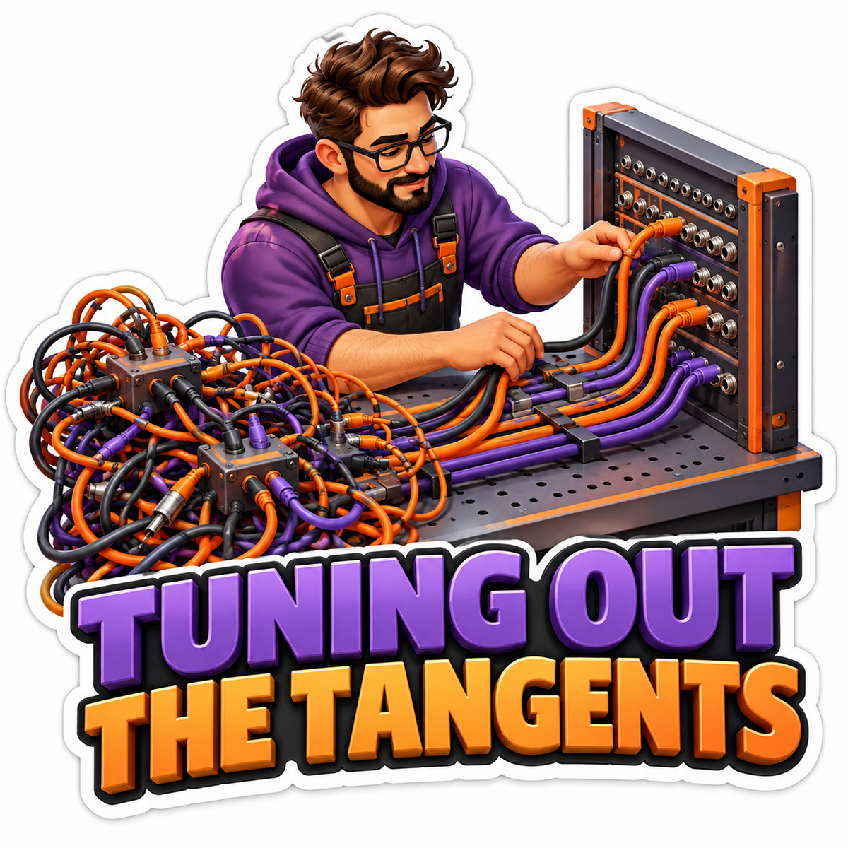 Technician Connecting Orange and Purple Cables Vinyl Decal Stickers