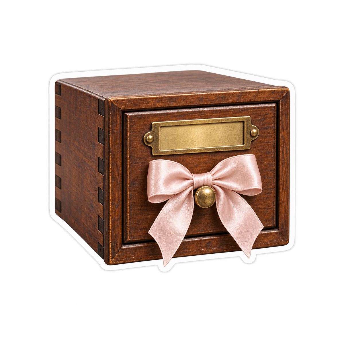 Wooden Catalog Drawer with Pink Bow Art Vinyl Decal Stickers