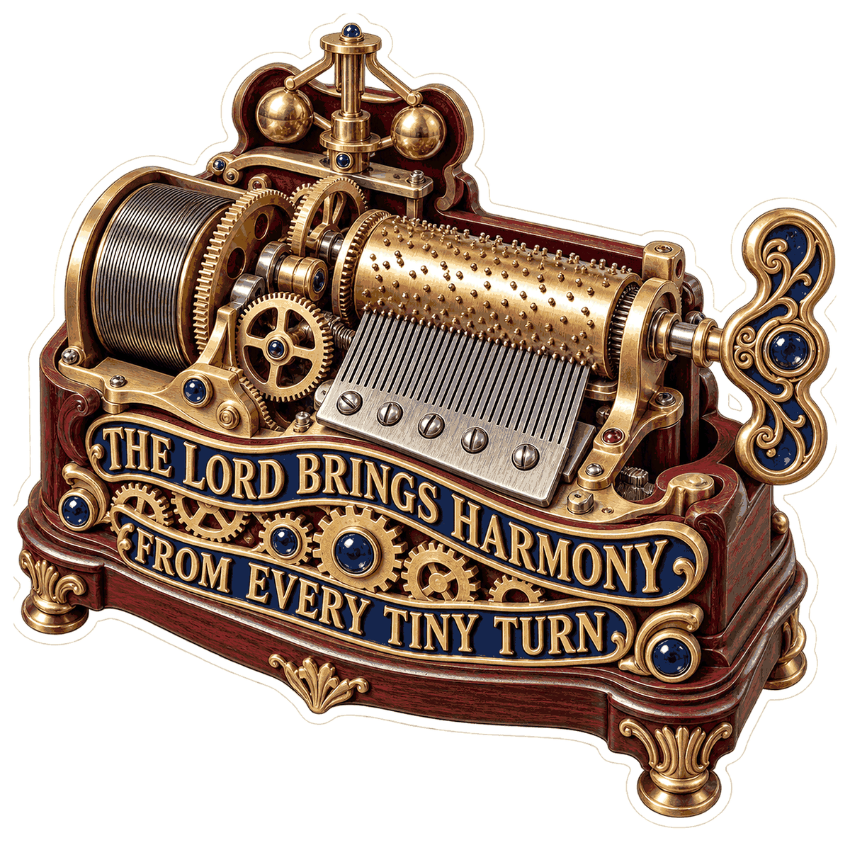 Faith Ornate Brass Music Box Cylinder Art Vinyl Decal Stickers