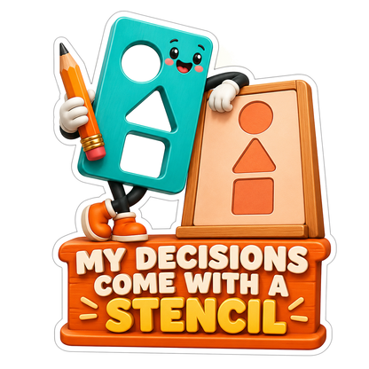Teal Stencil Holding Pencil beside Shape Board Vinyl Decal Stickers