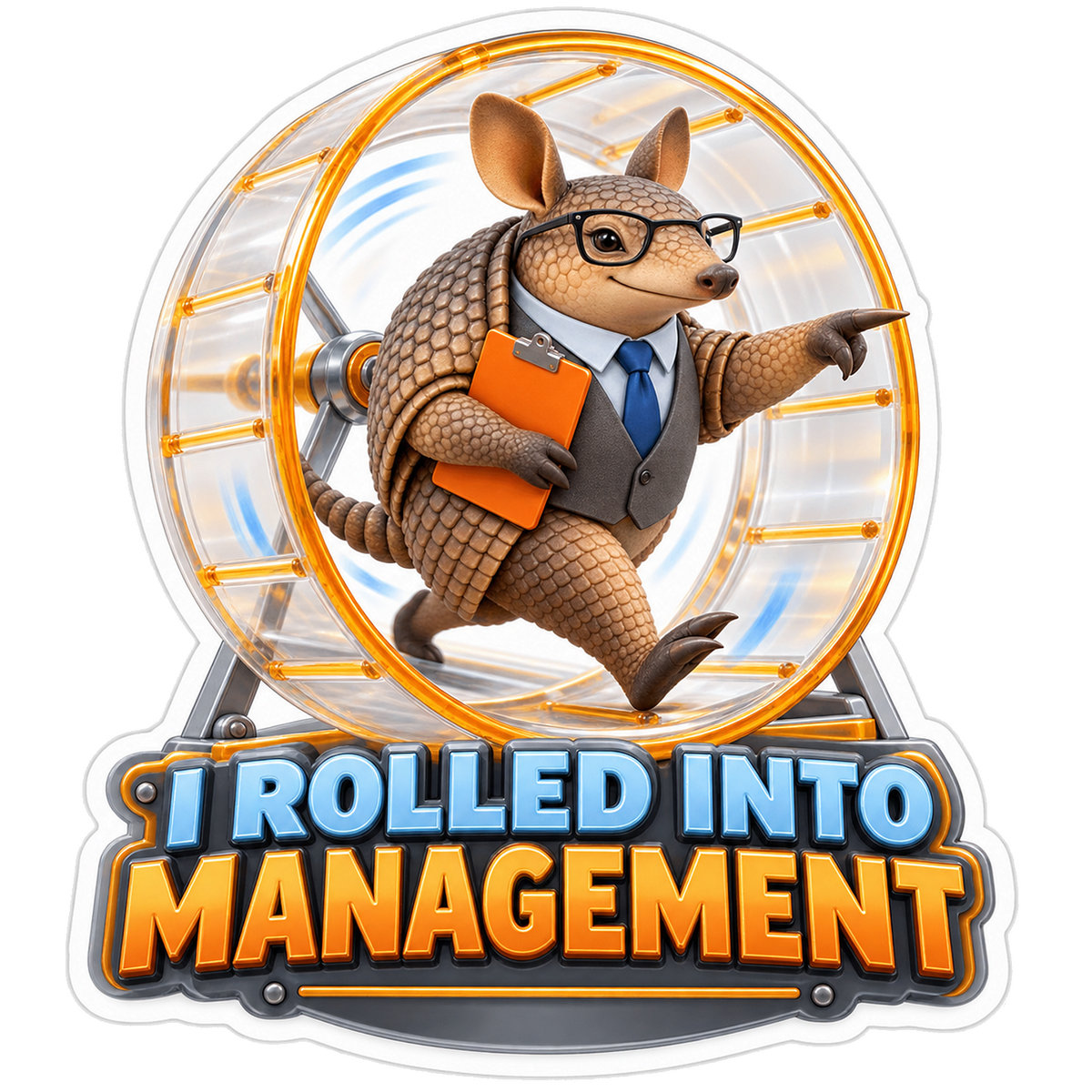 Armadillo Manager in Golden Exercise Wheel Art Vinyl Decal Stickers