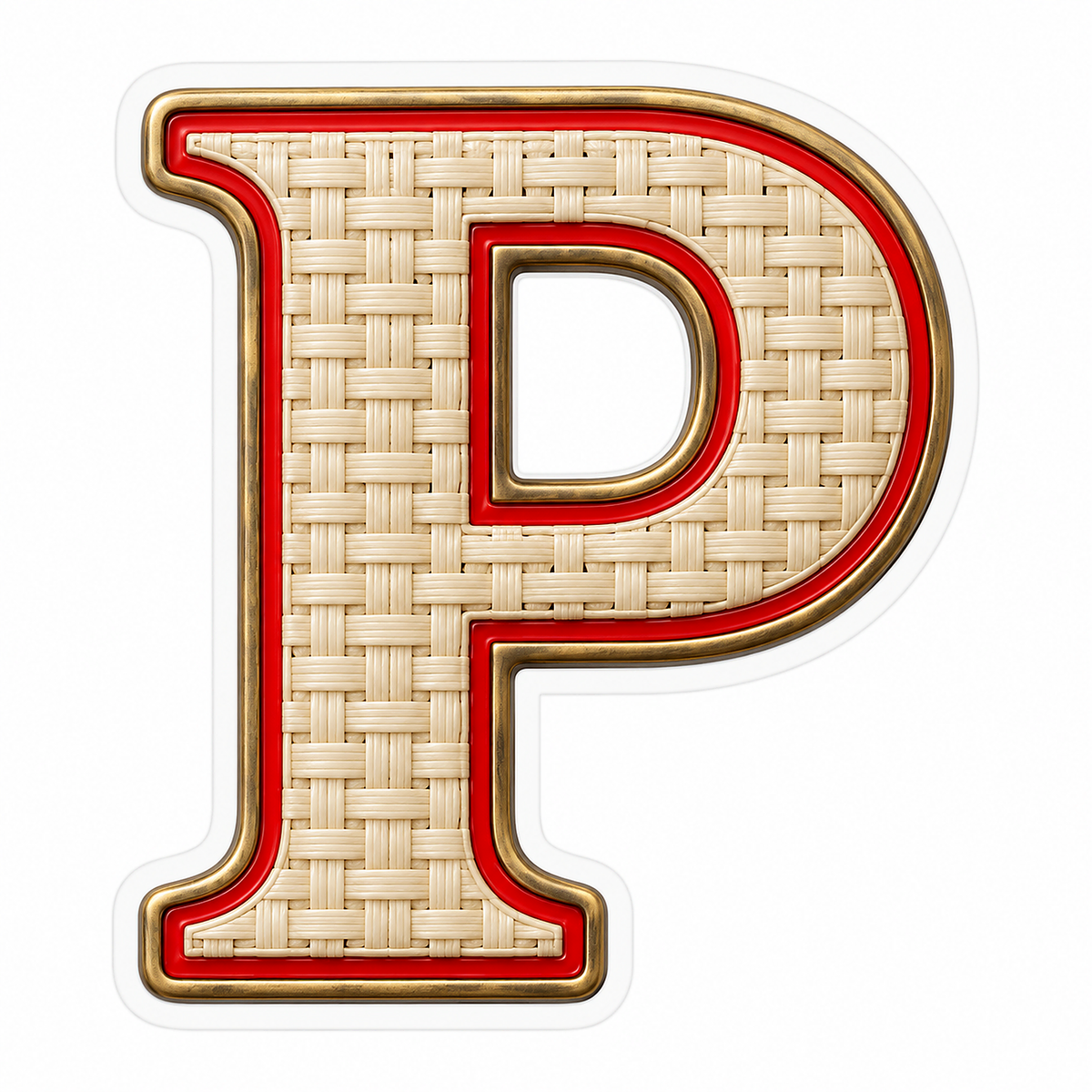 Ivory Woven Letter P with Red Trim Art Vinyl Decal Stickers