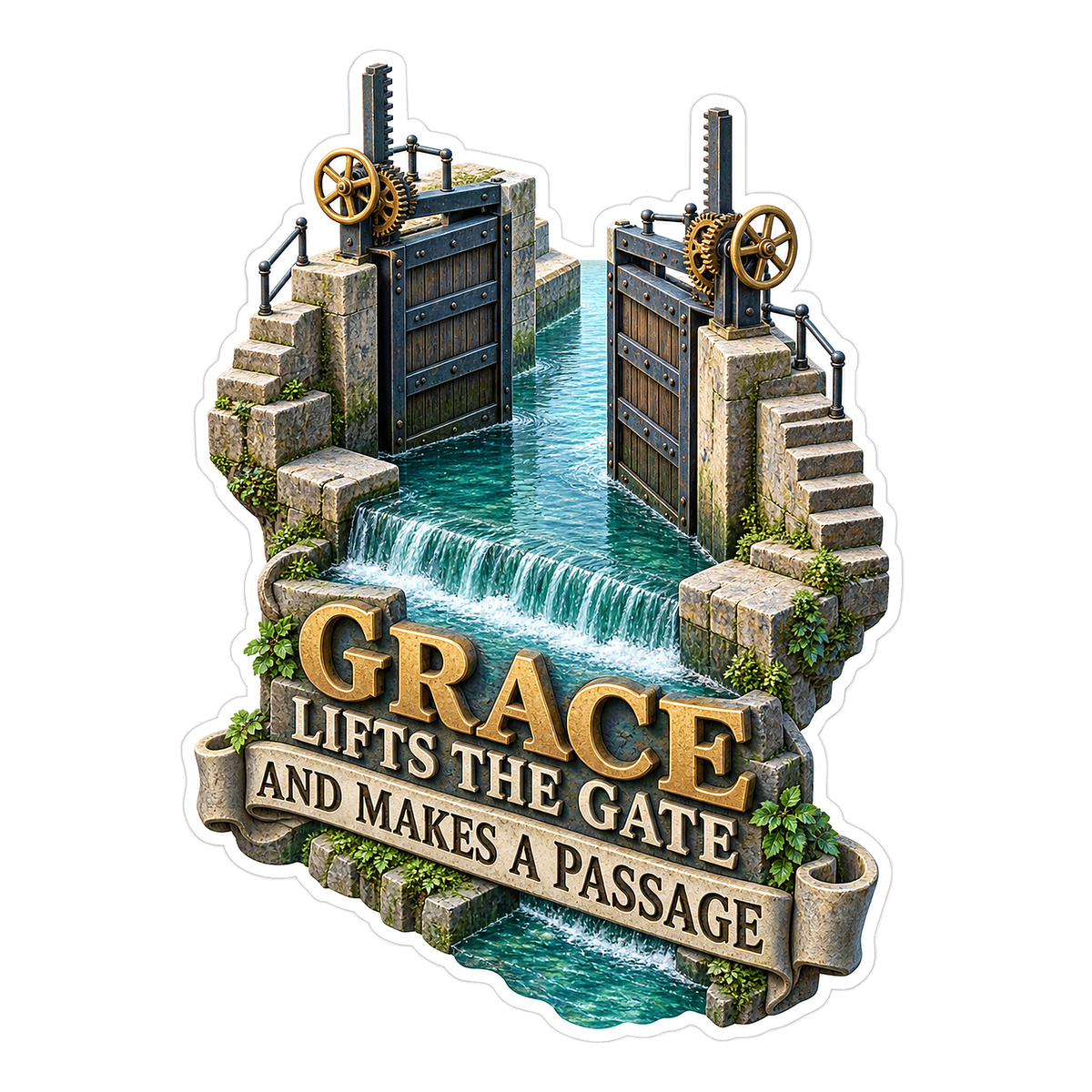 Grace Stone Canal Lock Gates Art Vinyl Decal Stickers