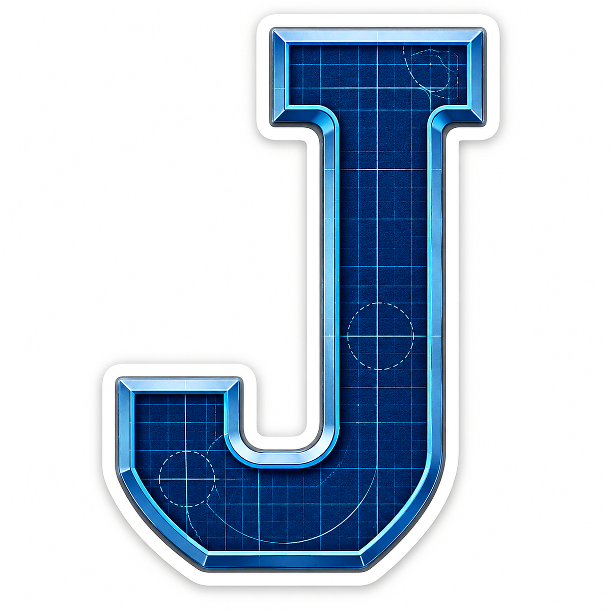 Navy Cyan Blueprint Block Letter J Vinyl Decal Stickers