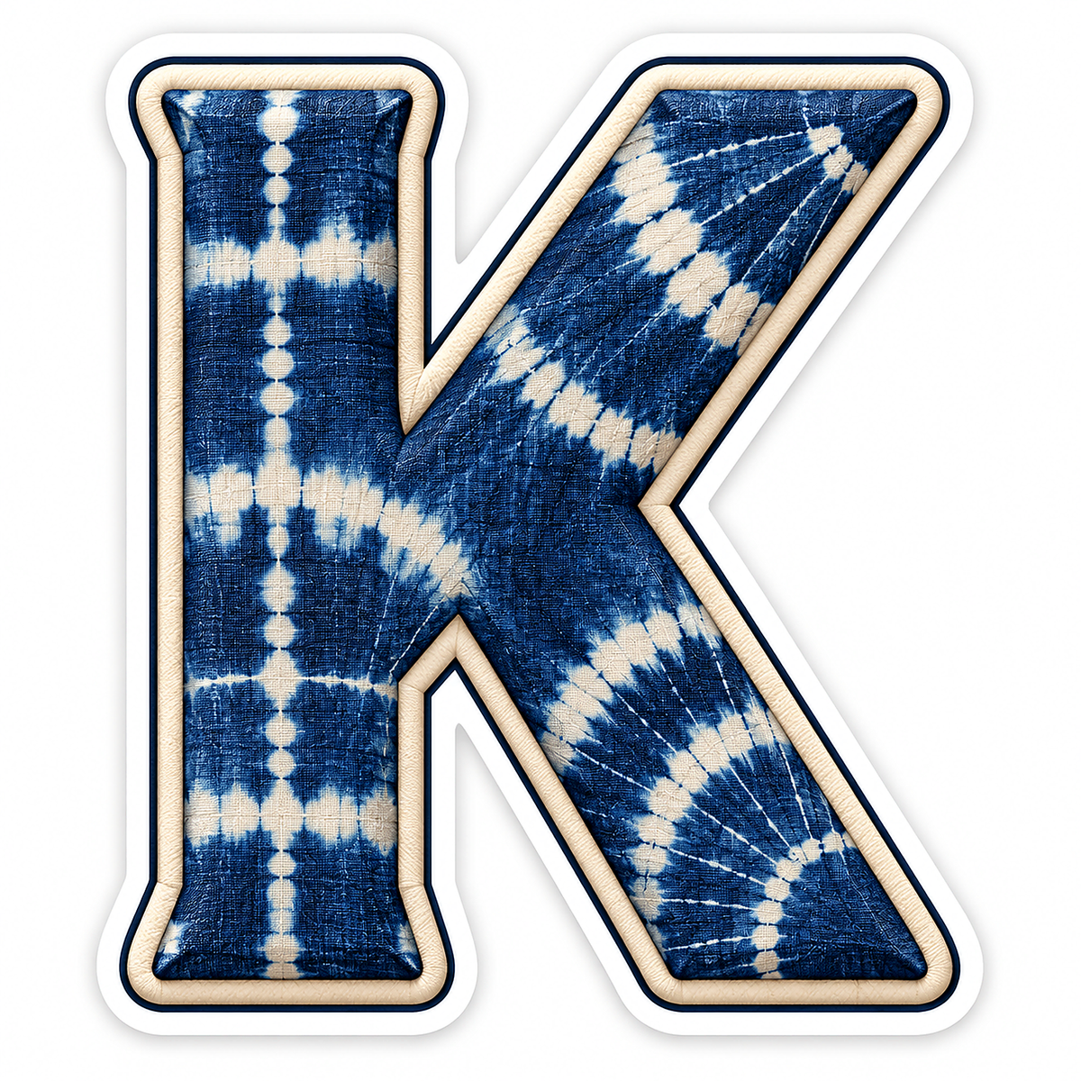 Indigo Tie Dye Letter K with Cream Edge Art Vinyl Decal Stickers