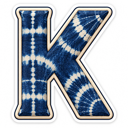 Indigo Tie Dye Letter K with Cream Edge Art Vinyl Decal Stickers