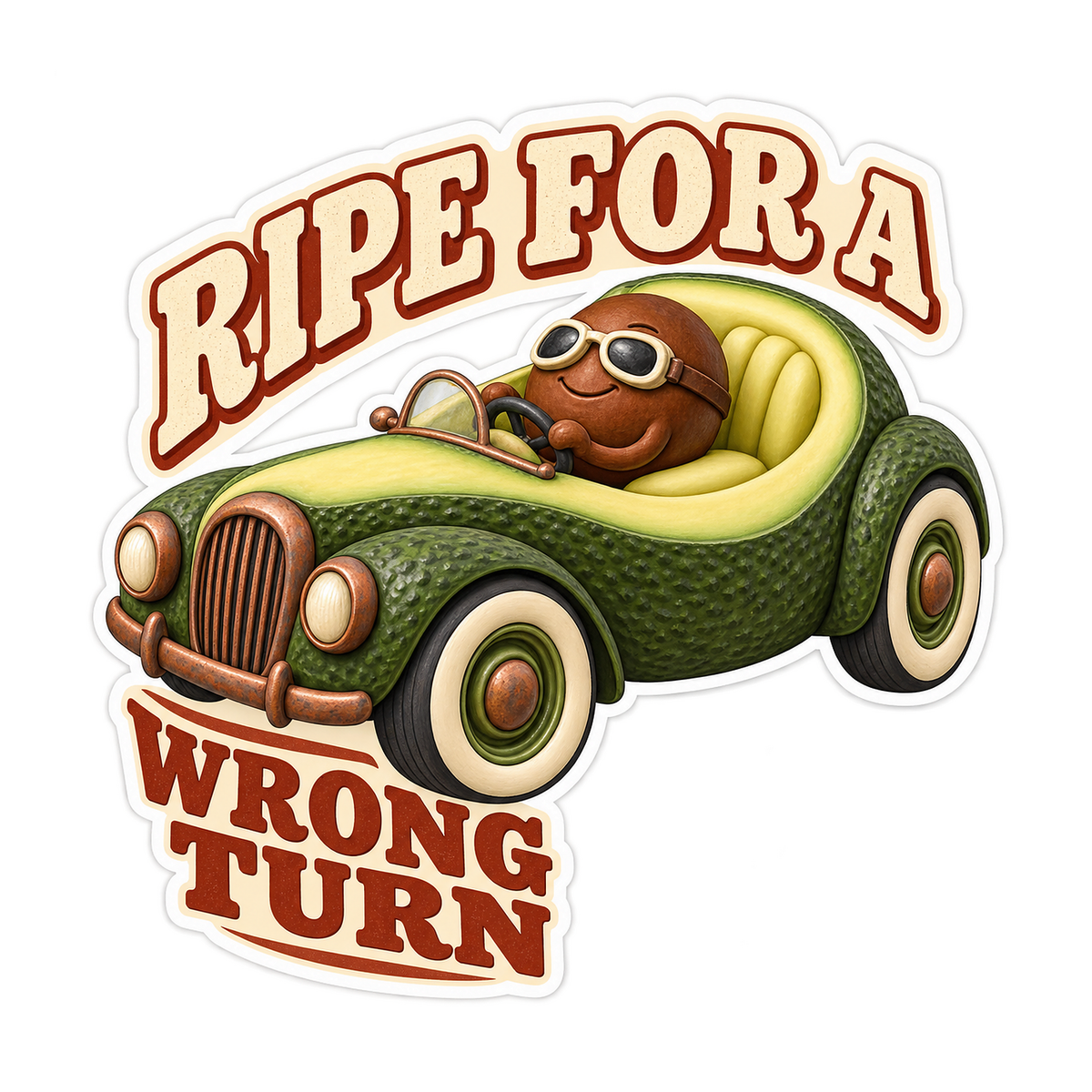 Avocado Car with Pit Driver Art Vinyl Decal Stickers