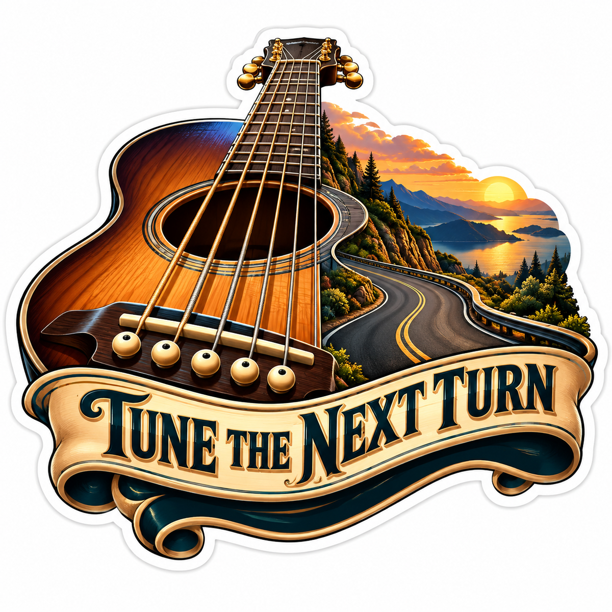 Tune the Next Turn Guitar and Road Quote Vinyl Decal Stickers