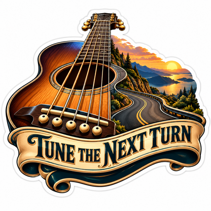 Tune the Next Turn Guitar and Road Quote Vinyl Decal Stickers