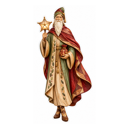 Red Cloak Wise Man with Glowing Star Staff Art Vinyl Decal Stickers
