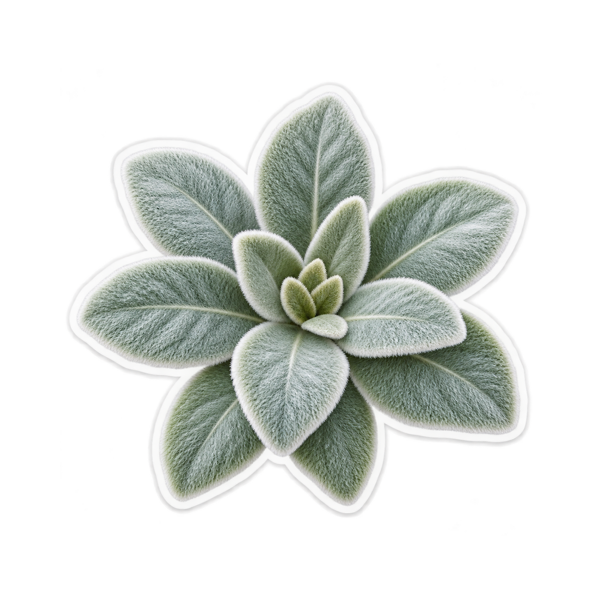 Silver Green Fuzzy Leaf Rosette Art Vinyl Decal Stickers