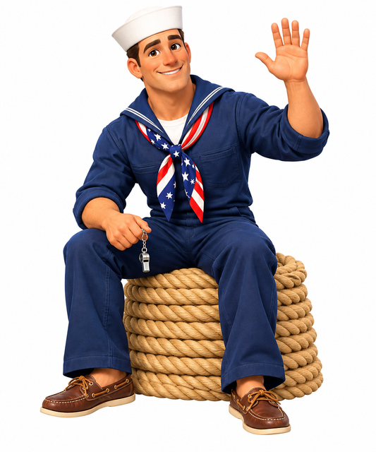 Waving Sailor Seated on Coiled Rope Art Vinyl Decal Stickers