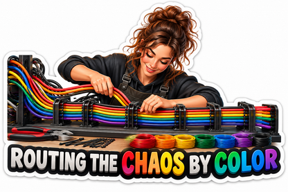 Woman Arranging Rainbow Wires at Workbench Vinyl Decal Stickers