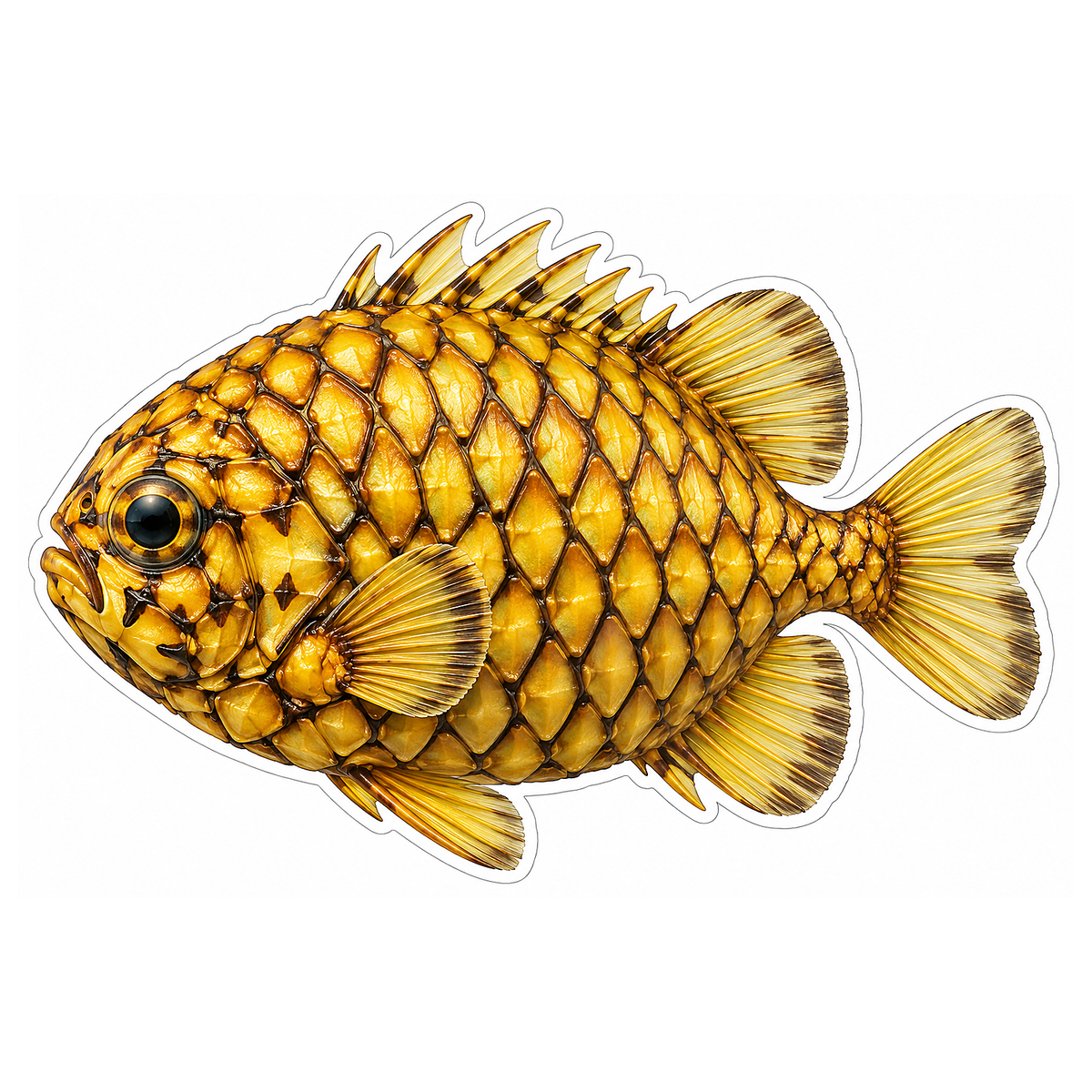 Golden Pinecone Fish with Dark Scale Edges Vinyl Decal Stickers