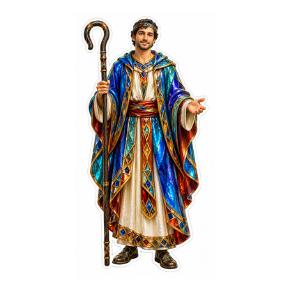 Jeweled Blue Robe Shepherd with Staff Art Vinyl Decal Stickers