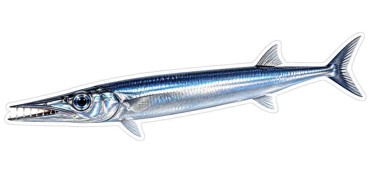 Slender Blue Silver Fish with Long Toothed Jaw Vinyl Decal Stickers