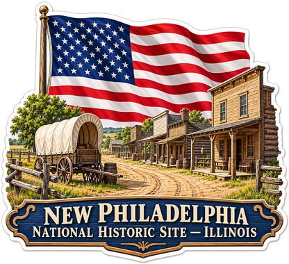 Illinois Historic Wagon Street US Flag Art Vinyl Decal Stickers