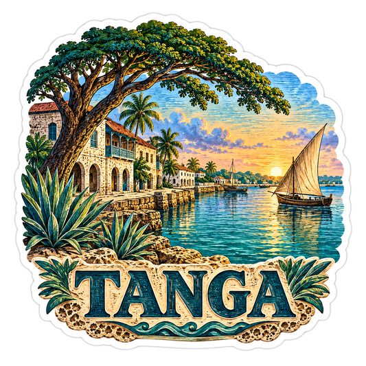 Tanga Harbor Sailboat Sunset Art Vinyl Decal Stickers