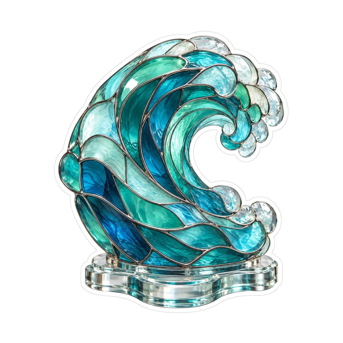 Teal Stained Glass Curling Wave Art Vinyl Decal Stickers