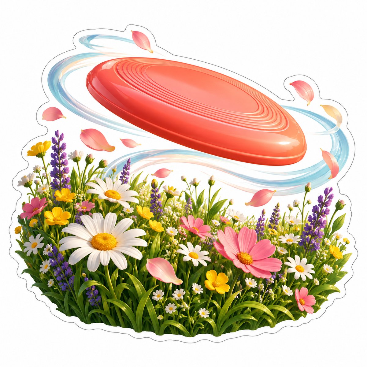 Coral Flying Disc Above Wildflower Meadow Art Vinyl Decal Stickers