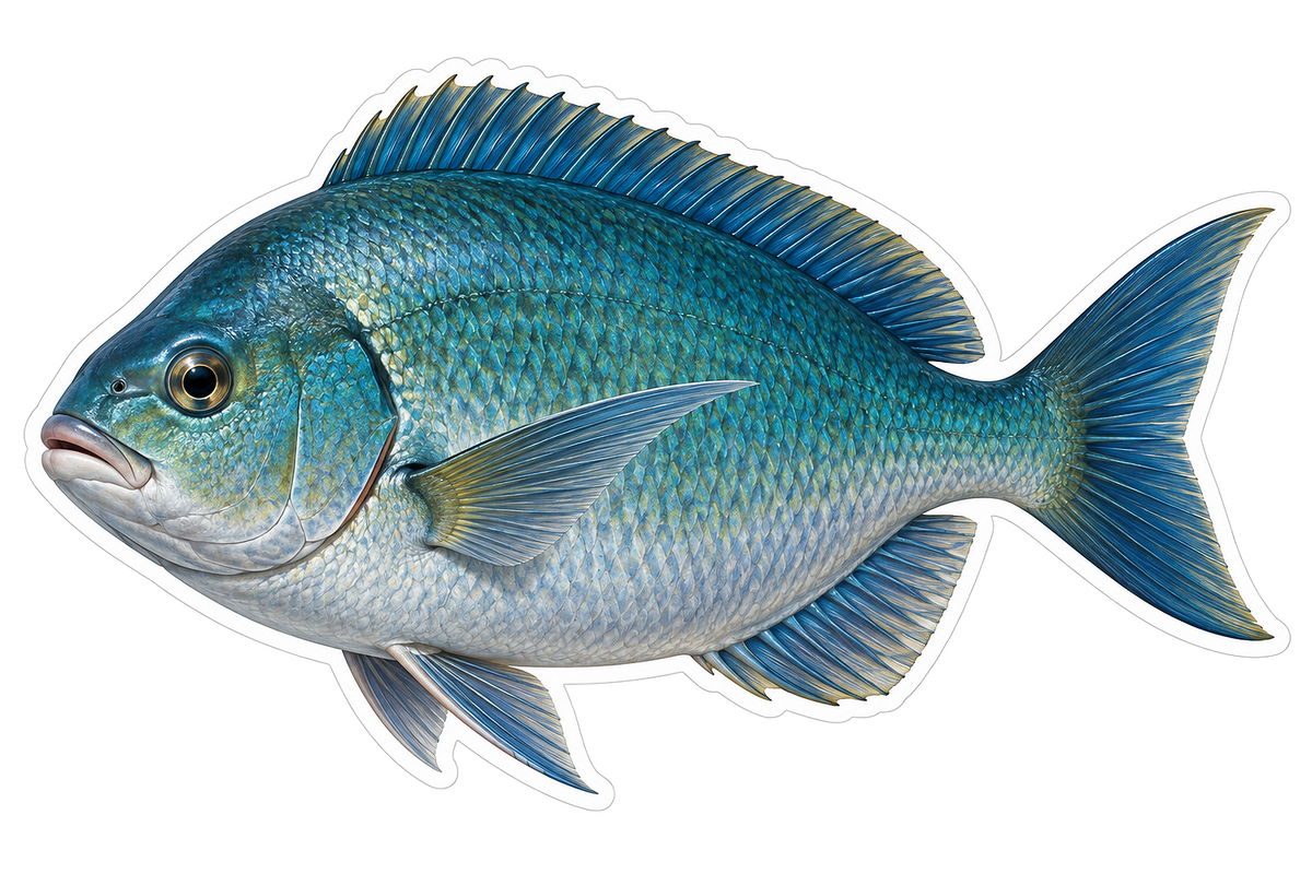 Deep Teal Nibbler Fish with Blue Dorsal Fin Art Vinyl Decal Stickers