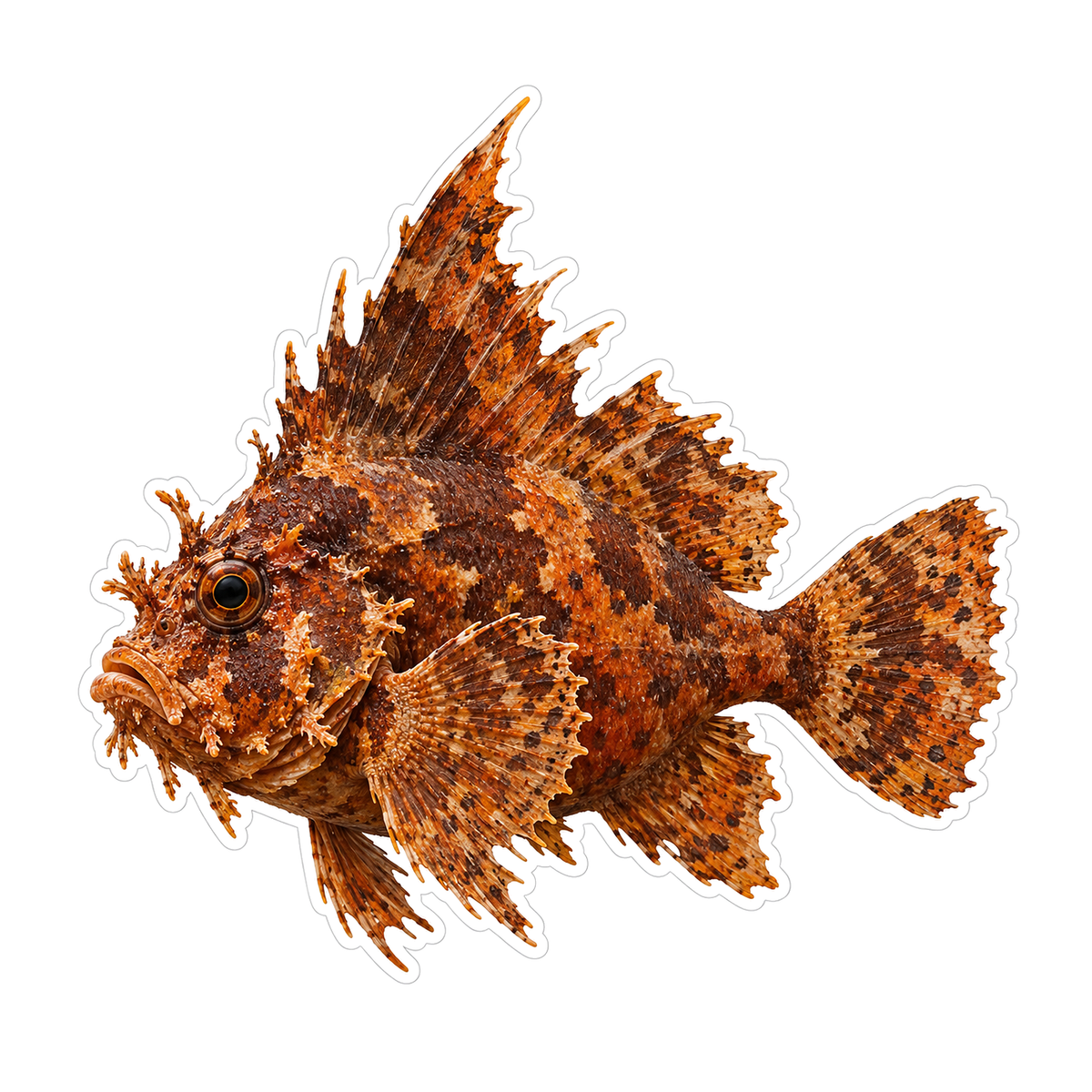 Rust Fringed Fish with Tall Jagged Fin Vinyl Decal Stickers