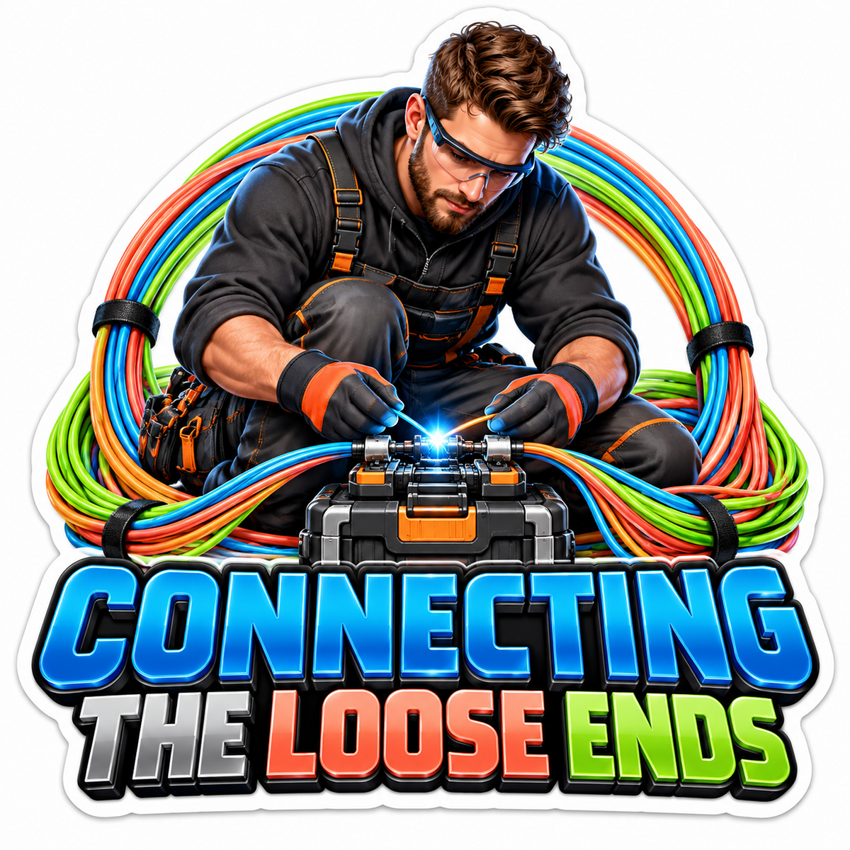 Man Joining Wires in a Rainbow Cable Loop Vinyl Decal Stickers