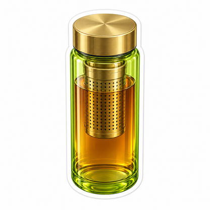 Green Glass Tea Bottle with Gold Infuser Vinyl Decal Stickers
