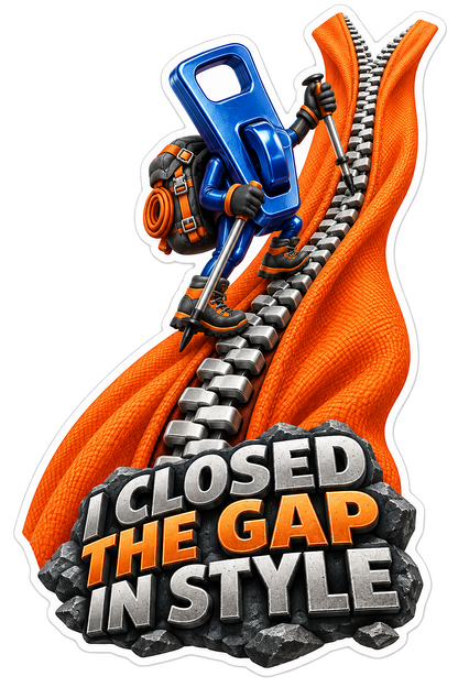 Blue Climber Closing an Orange Zipper Vinyl Decal Stickers