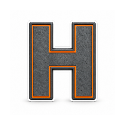Graphite Letter H with Orange Outline Art Vinyl Decal Stickers