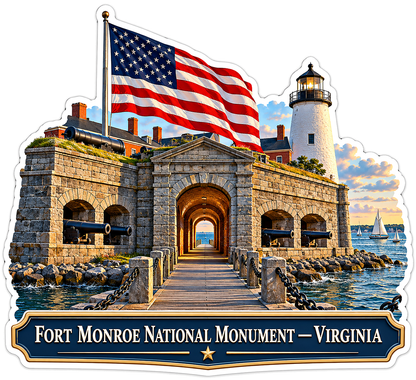 US Flag Stone Fort Gateway and Lighthouse Vinyl Decal Stickers