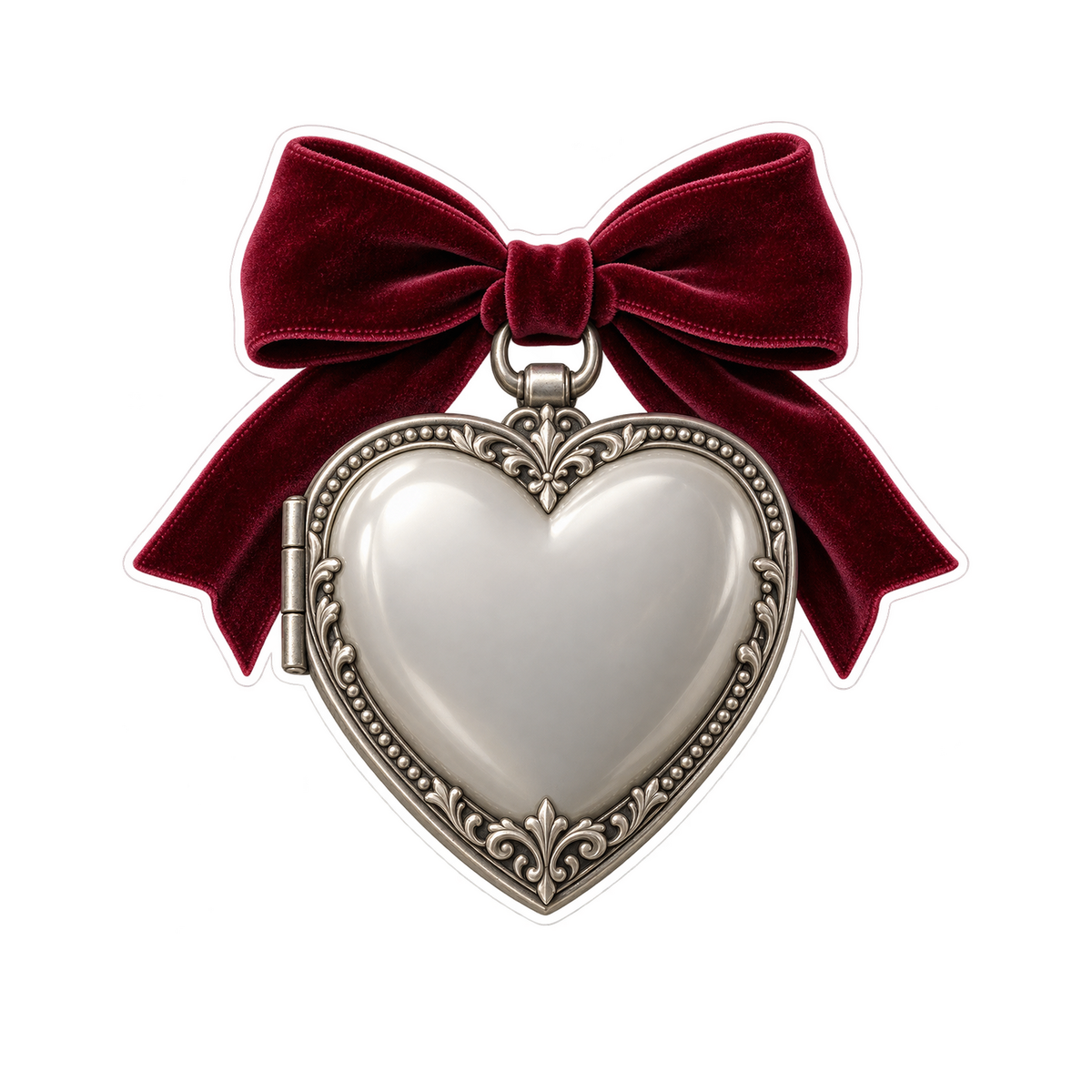 Pearl Heart Locket with Burgundy Bow Art Vinyl Decal Stickers