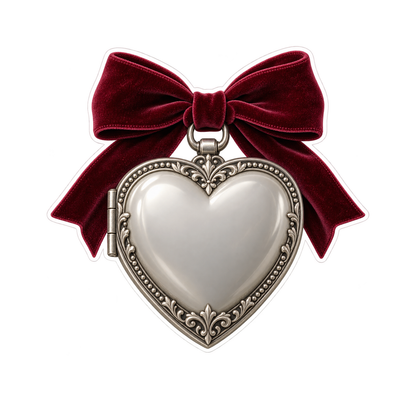 Pearl Heart Locket with Burgundy Bow Art Vinyl Decal Stickers