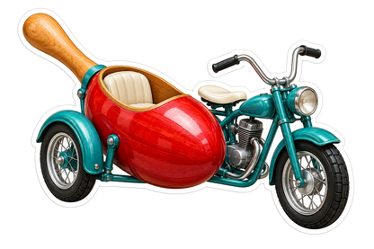 Teal Motorcycle Red Maraca Sidecar Art Vinyl Decal Stickers