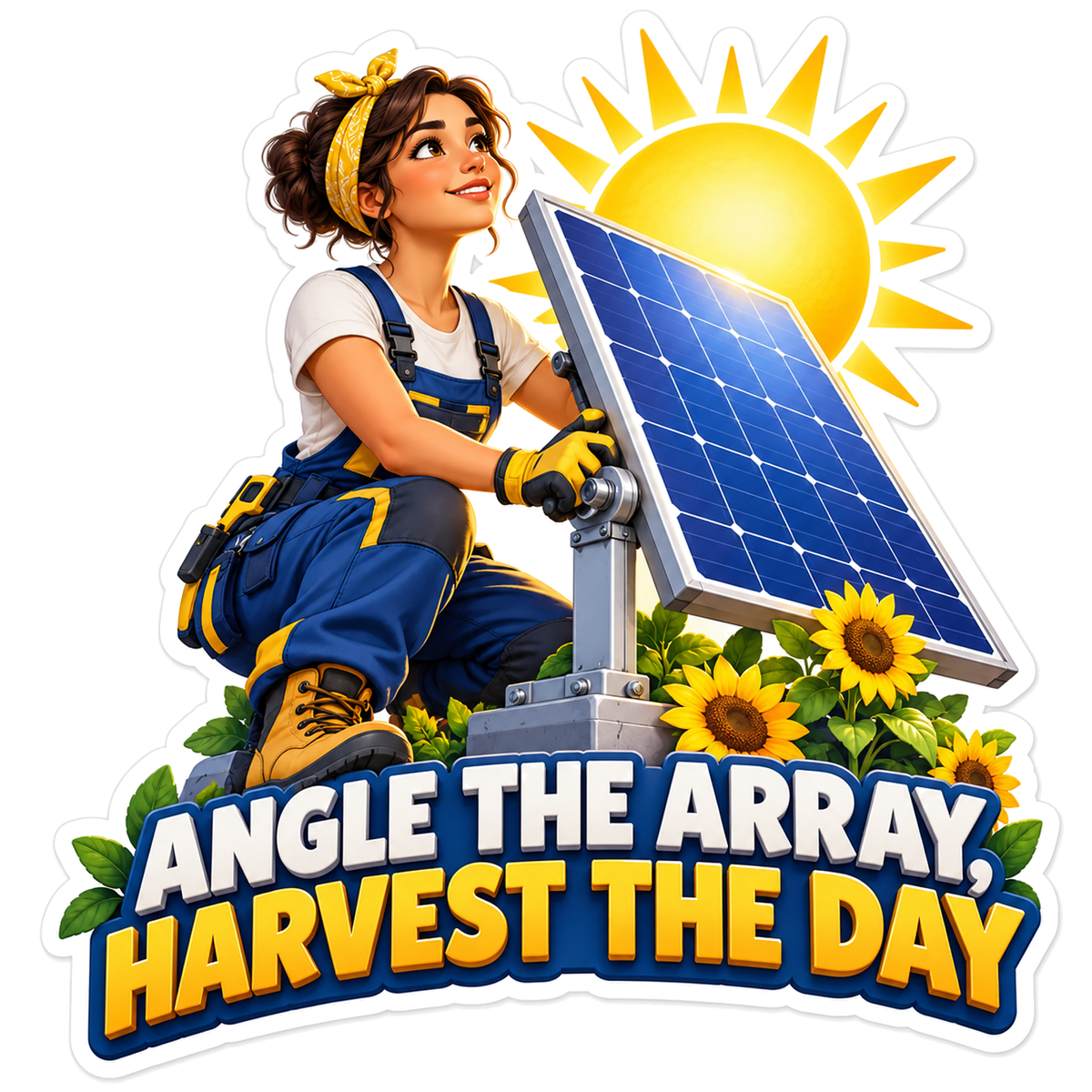 Woman Tilting Solar Panel toward Bright Sun Vinyl Decal Stickers