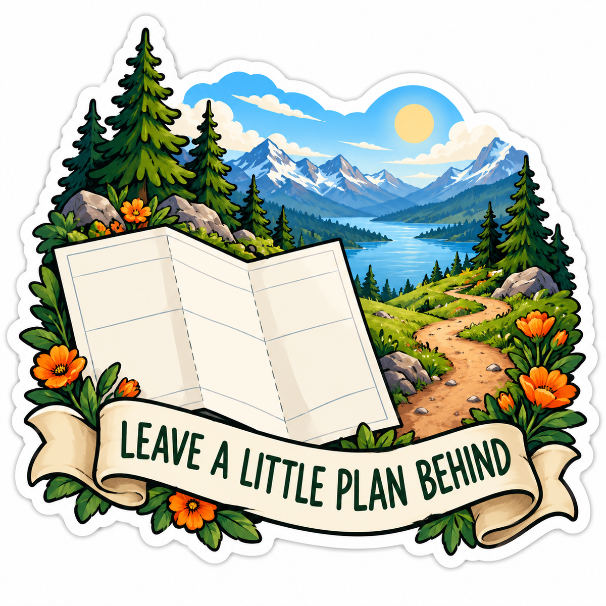 Open Map Mountain Lake Plan Quote Art Vinyl Decal Stickers