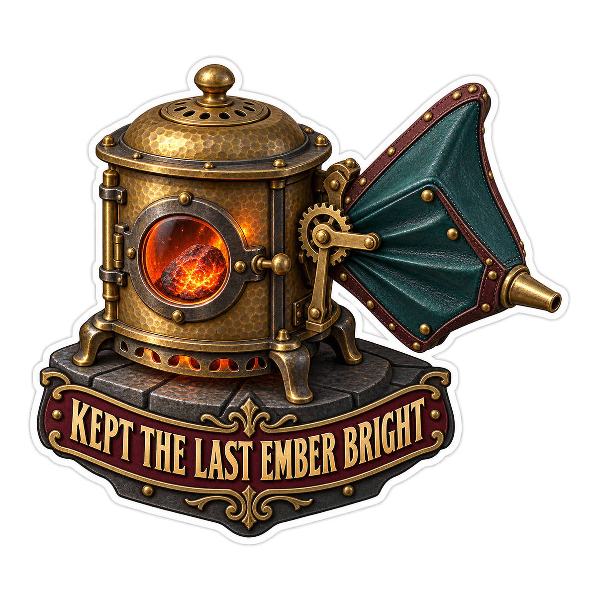 Golden Ember Stove with Green Bellows Vinyl Decal Stickers