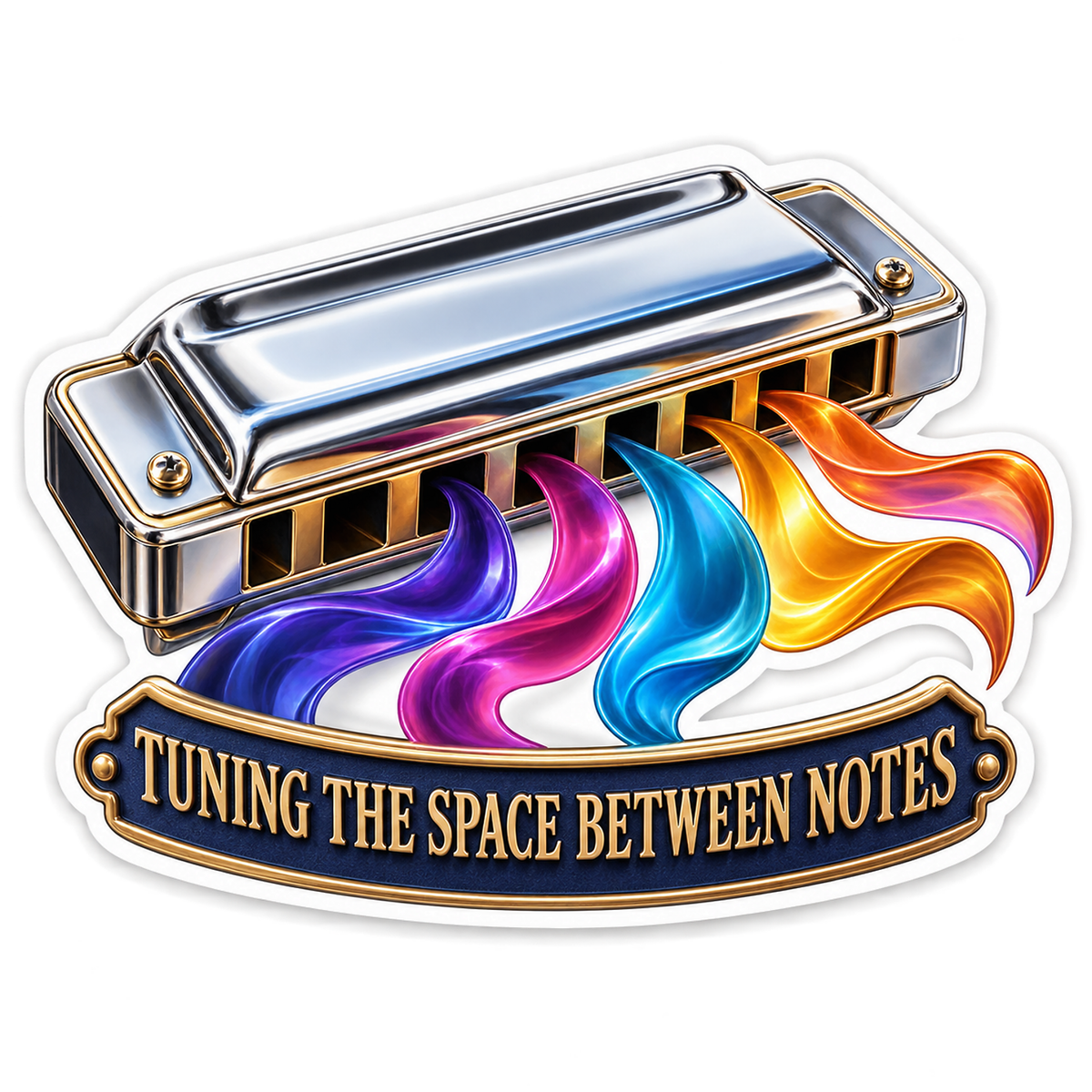 Harmonica with Rainbow Streams Art Vinyl Decal Stickers
