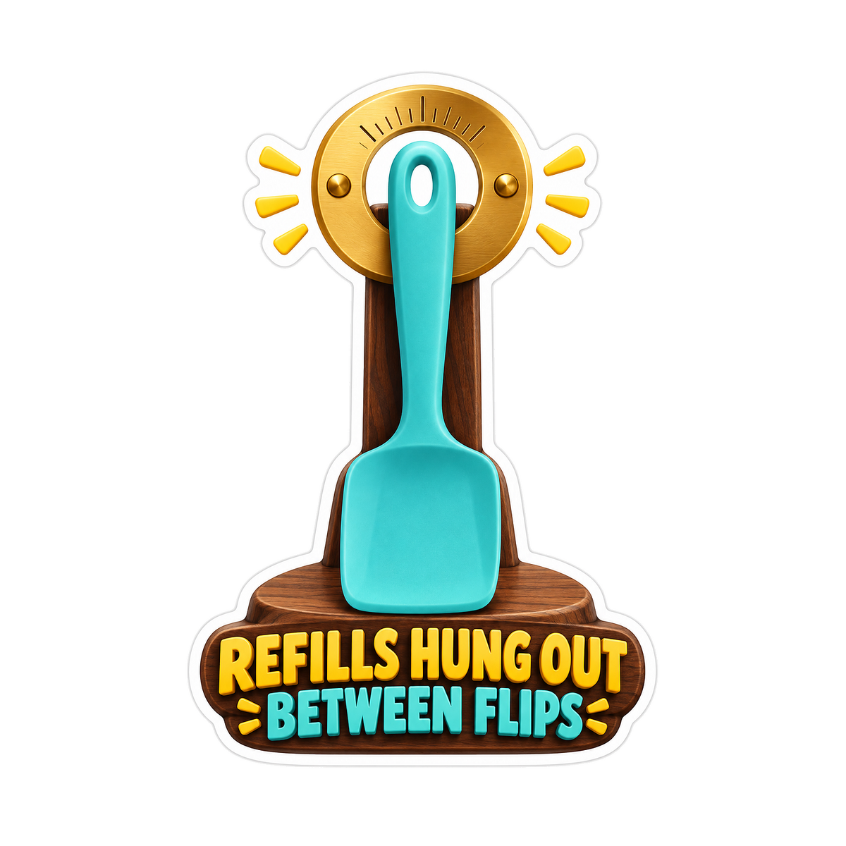 Teal Spatula Hanging From Gold Round Gauge Art Vinyl Decal Stickers