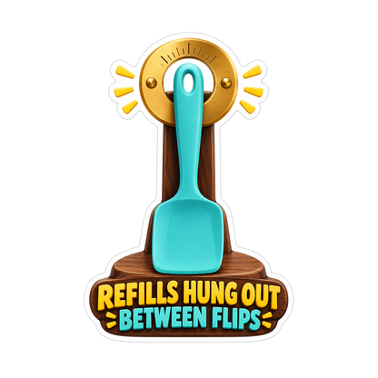 Teal Spatula Hanging From Gold Round Gauge Art Vinyl Decal Stickers