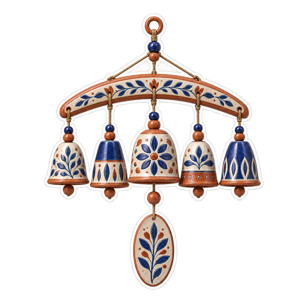 Blue Floral Bell Wind Chime Art Vinyl Decal Stickers