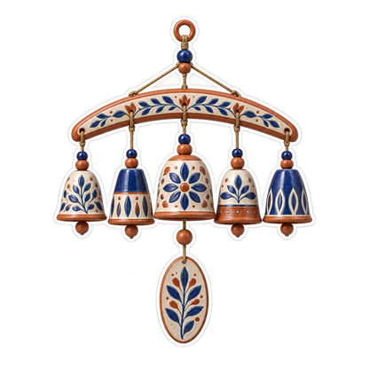 Blue Floral Bell Wind Chime Art Vinyl Decal Stickers