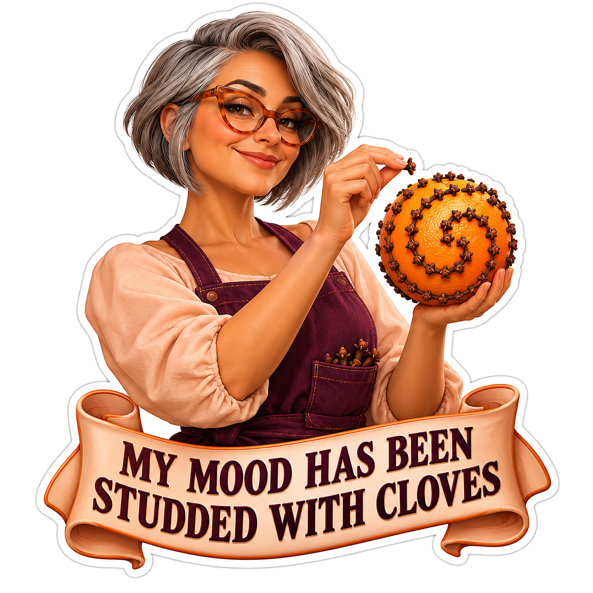 Woman Decorating an Orange with Cloves Vinyl Decal Stickers