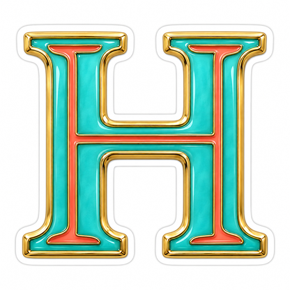 Aquamarine Coral Gold Border Letter H Vinyl Decal Stickers