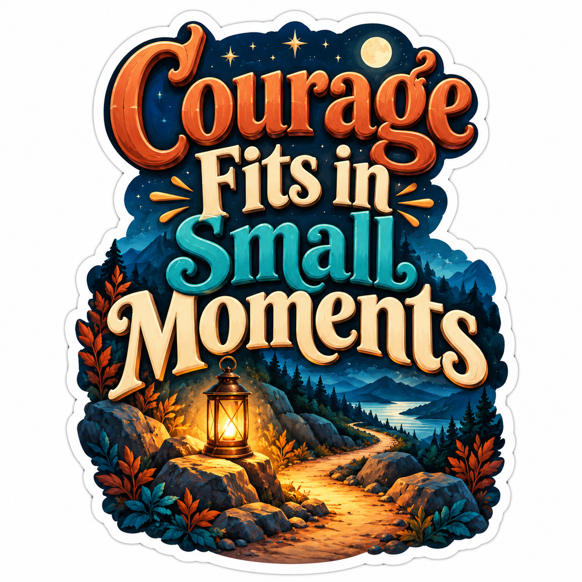 Night Lantern Path and Courage Quote Vinyl Decal Stickers
