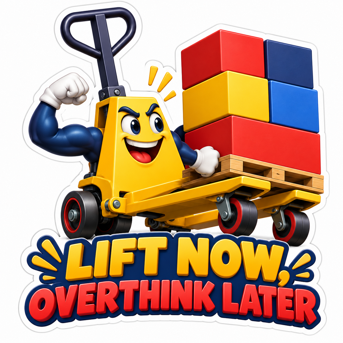 Yellow Pallet Jack Character Carrying Boxes Vinyl Decal Stickers