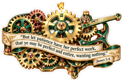 Gold Green Gears Patience Bible Verse Art Vinyl Decal Stickers