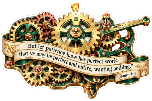 Gold Green Gears Patience Bible Verse Art Vinyl Decal Stickers
