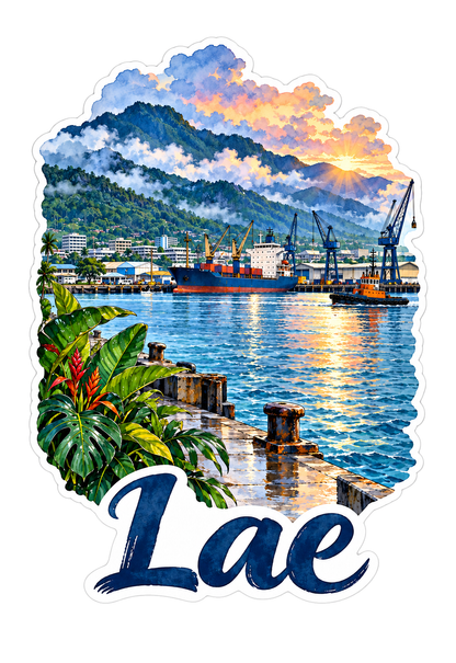 Lae Harbor with Mountain Clouds Art Vinyl Decal Stickers