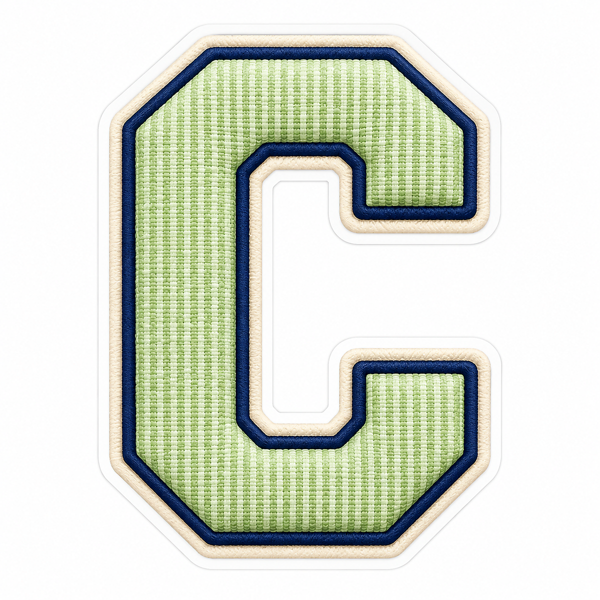 Pistachio Striped Letter C with Navy Stitching Vinyl Decal Stickers